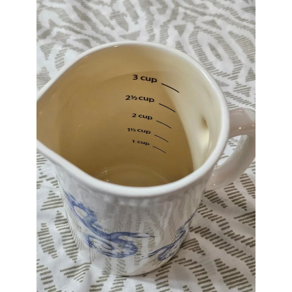 Ciroa Blue Snake and Floral Ceramic Measuring Pitcher Jug 3 Cup Capacity 7 Inch